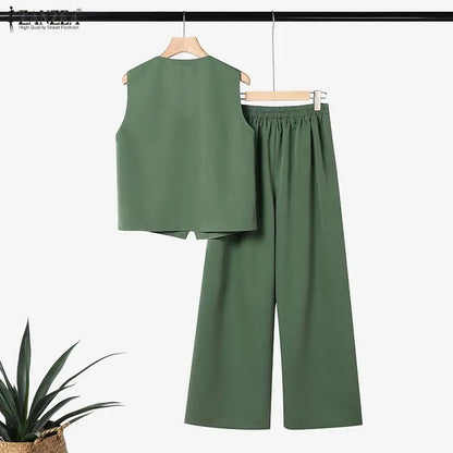 2026 ZANZEA Summer 2 Pieces Sets Women Outfits Tracksuit Elegant Sleeveless Vest Tops Trousers Suits Fashion OL Work Pants Sets