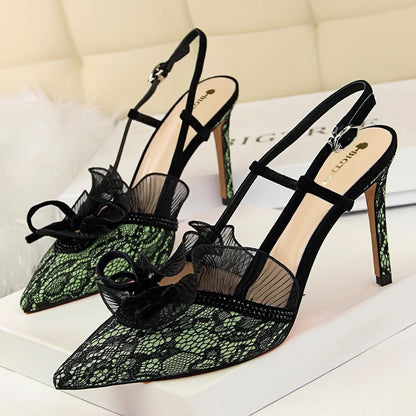 BIGTREE Shoes Fashion Women Sandals Mesh Lace Sexy High Heels 9 Cm Women Pumps Stilettos Summer Heeled Sandals Plus Size 42 43