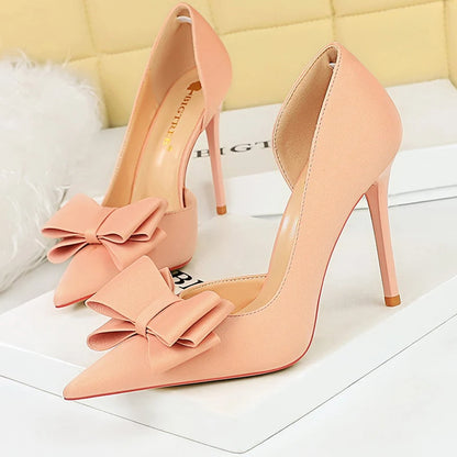 BIGTREE Shoes Bowknot Women Pumps Fashion High Heels Women Shoes Sexy Party Shoes Stilettos Office Shoes Silks Satins Lady Heels