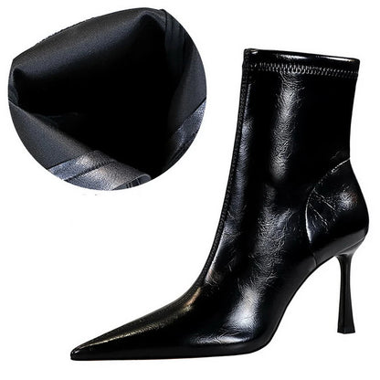 BIGTREE Shoes Women Leather Boots Sexy Women's Ankle Boots High Heels Plush Warm Autumn Winter Shoes Stilettos Short Boots Lady