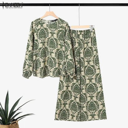 ZANZEA Women Muslim Outfits Bohemian Long Sleeve Blouse Elastic Waist Pant Sets Casual Printed Matching Sets Floral Tracksuit