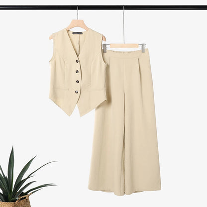2026 ZANZEA Elegant Sleeveless Tank Tops Wide Leg Pant Sets Summer Women 2 Pieces Sets Elegant Solid OL Work Outfits Tracksuit