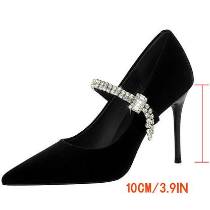 New Luxury Women Pumps Rhinestone Design High Heels Ladies Shoes Suede Female Heels 10 cm Stiletto Pumps Fashion Banquet Shoes