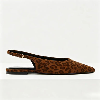 Animal Print Leather Slingback Shoes for Women Sexy Pointed-toe Flat Sandals for Ladies Back Strap Buckle Comfortable Women Shoe