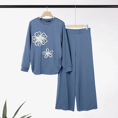 Women Muslim 2 Piece Sets Ramadan Outfits 2026 ZANZEA Casual O Neck Long Sleeve Flowers Tops Pant Sets Dubai Hijab Traccksuit