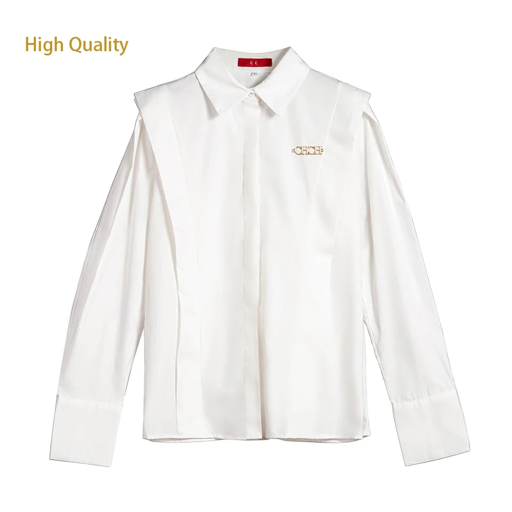 2024 Summer New Casual Turn-down Collar Ruffles Solid Women's  Blouses Lady Sweet office Long Sleeve Single Breasted Shirts Top