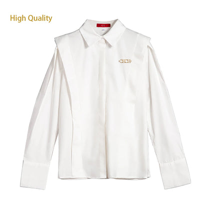 2024 Summer New Casual Turn-down Collar Ruffles Solid Women's  Blouses Lady Sweet office Long Sleeve Single Breasted Shirts Top