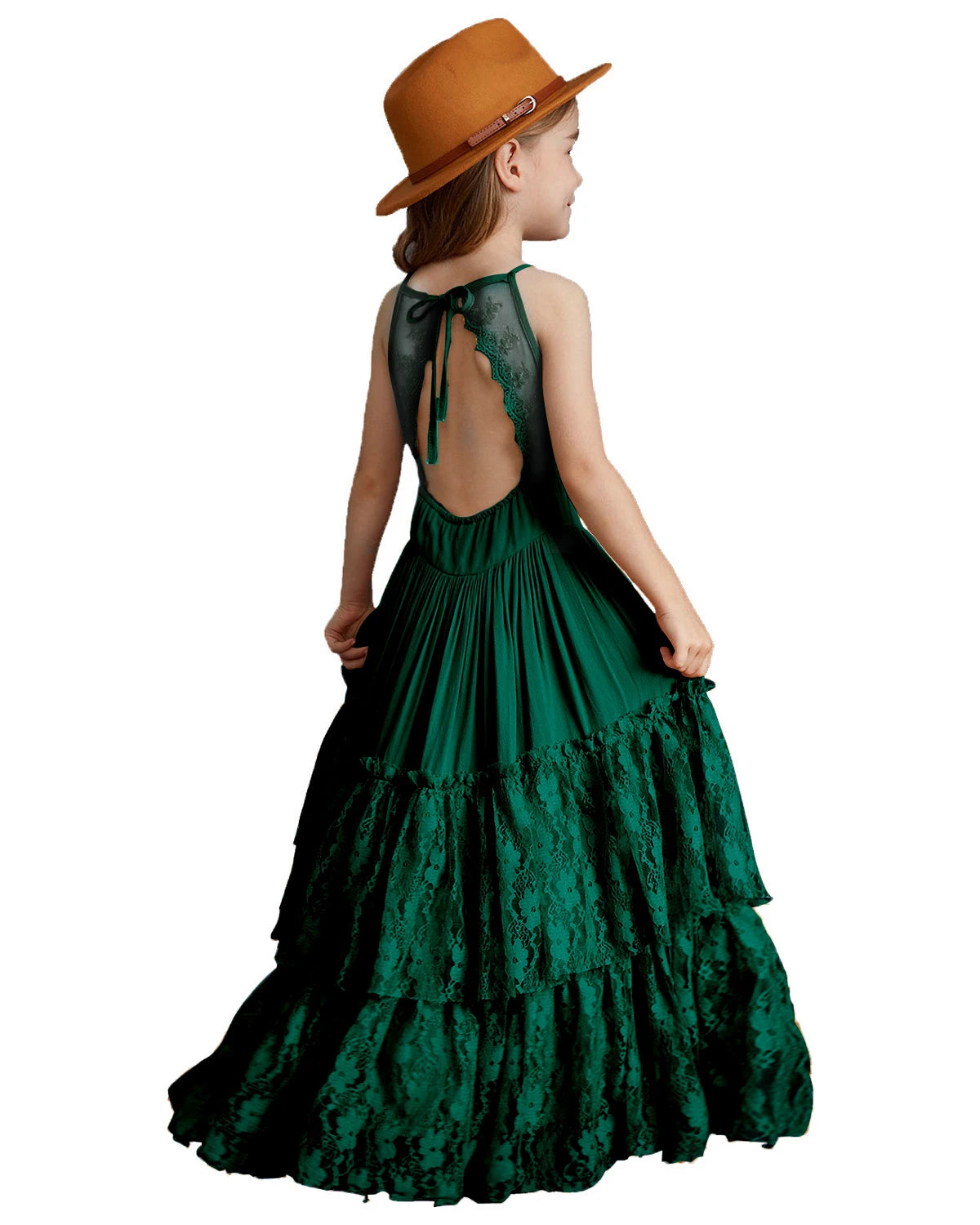 Big Girls Flower Wedding Party Backless Chiffon Dress Princess Kids Bohemia Lace Long Dresses Vestidos Clothing For 3-15 Years