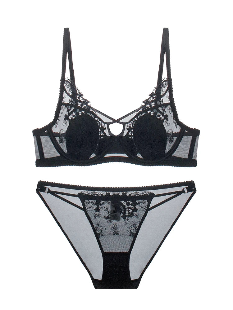 MOYISU Parisian Lace Bust Reducer - French Steel Ring Bra Set Rabbit-Ear Design Slimming Minimizer Lingerie Tushy for Full Chest