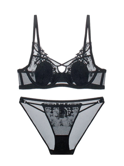 MOYISU Parisian Lace Bust Reducer - French Steel Ring Bra Set Rabbit-Ear Design Slimming Minimizer Lingerie Tushy for Full Chest