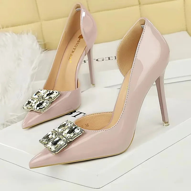BIGTREE Shoes NEW Luxury High Heels Rhinestone Design Women Pumps Patent Leather Female Heels Stilettos Fashion Sexy Party Shoes