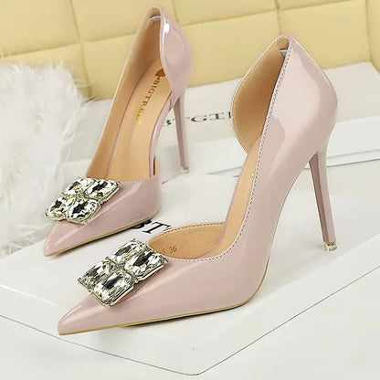 BIGTREE Shoes NEW Luxury High Heels Rhinestone Design Women Pumps Patent Leather Female Heels Stilettos Fashion Sexy Party Shoes