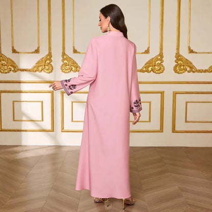 Fashionable Muslim Women's Printed Robe New Dubai Arab Elegant V-neck Long Dress For Outerwear Dubai Luxury Islam Elegant