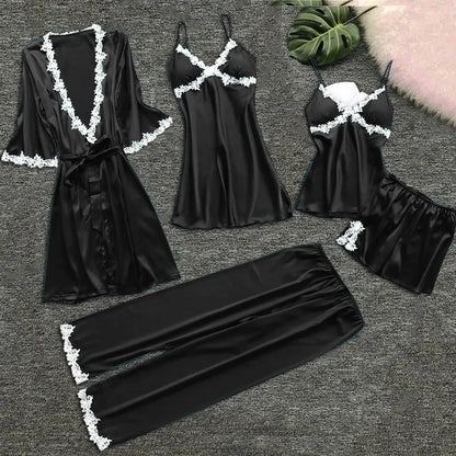 Ladies Underwear Women'S Sexy Nightgown Set 5-Piece Women Sexy Garter Lingerie Set Robes Lace Bodysuit Deep-V Neck Underwear