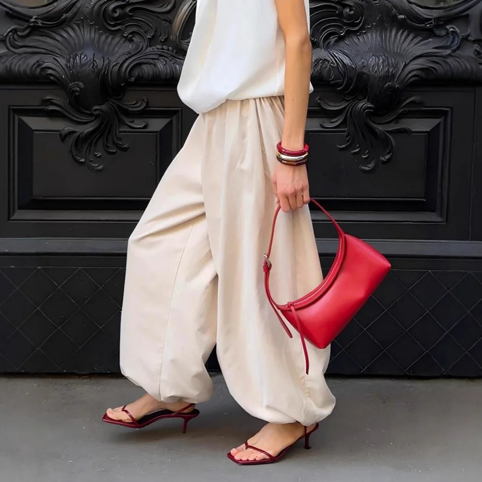 2026 Autumn Womens 100% Cotton Loose Lantern Style Wide Leg Pants Street Style Casual Lazy Pants Fashion Trousers Black