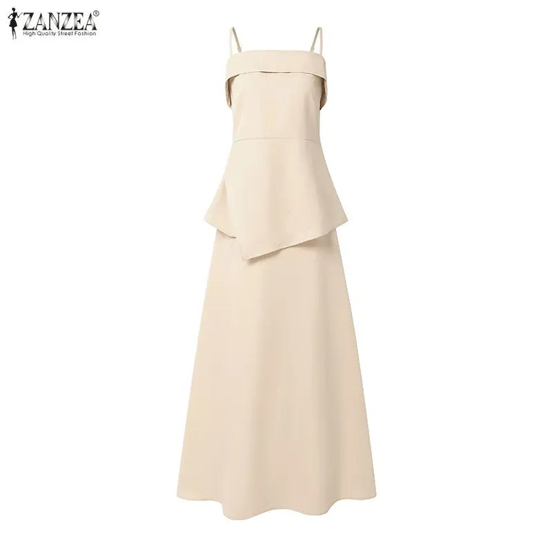 ZANZEA Women Elegant Skirt Suits Fashion Asymmetrical Hem Spaghetti Strap Top & A-Line Skirt 2 Pieces Sets Going-Out 2pcs Outfit