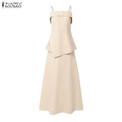 ZANZEA Women Elegant Skirt Suits Fashion Asymmetrical Hem Spaghetti Strap Top & A-Line Skirt 2 Pieces Sets Going-Out 2pcs Outfit