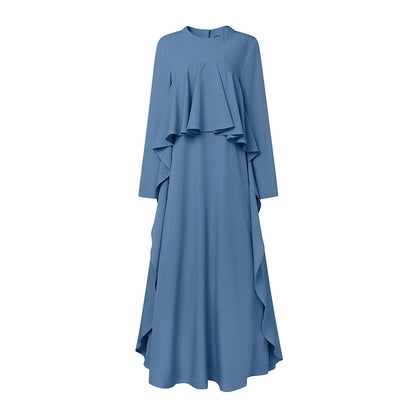 ZANZEA Women Elegant Long Sleeve Muslim Abaya Dress Robe Femme Stylish Ruffled Maxi Dresses Solid Loose Ramadan Sundress Kaftan