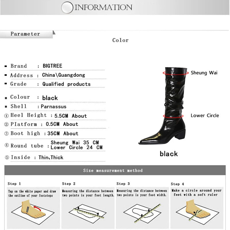 BIGTREE Shoes Patent Leather Women Knee-High Boots Thick Heel Women Boots 2026 New Winter Boots Fashion High Boots Ladies Shoes