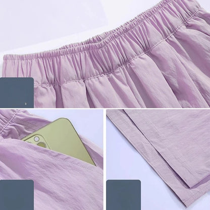 Summer Women's Wide-leg Pants Purple Thin Sunscreen Straight Pant Full Length Elastic Waist Casual Korean Fashion Trousers Women