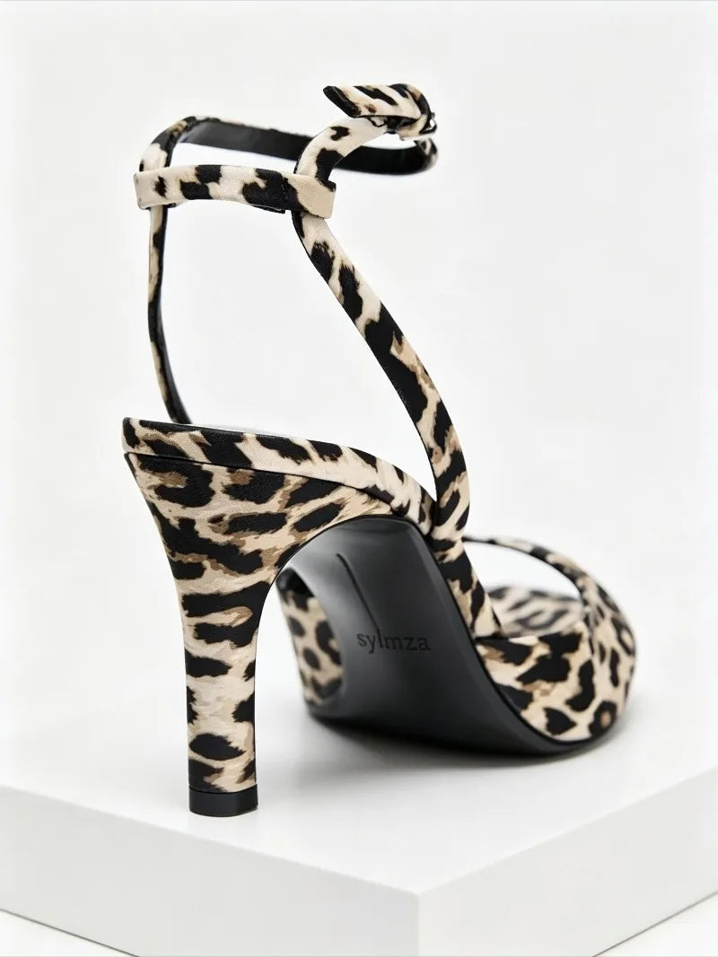 Fashion Animal Print Heeled Sandals Women Sexy Peep Toe Ankle-Strap Shoes for Women Elegant Women's Heels Sandalias De Mujer