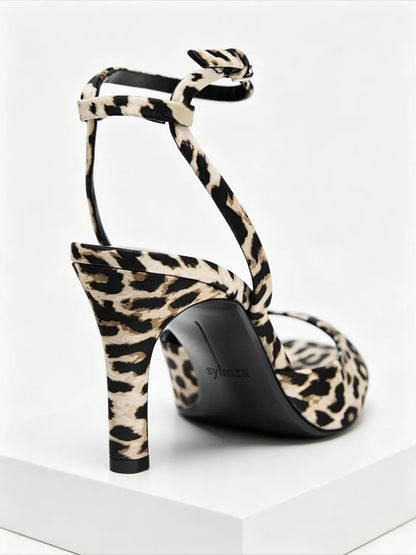 Fashion Animal Print Heeled Sandals Women Sexy Peep Toe Ankle-Strap Shoes for Women Elegant Women's Heels Sandalias De Mujer