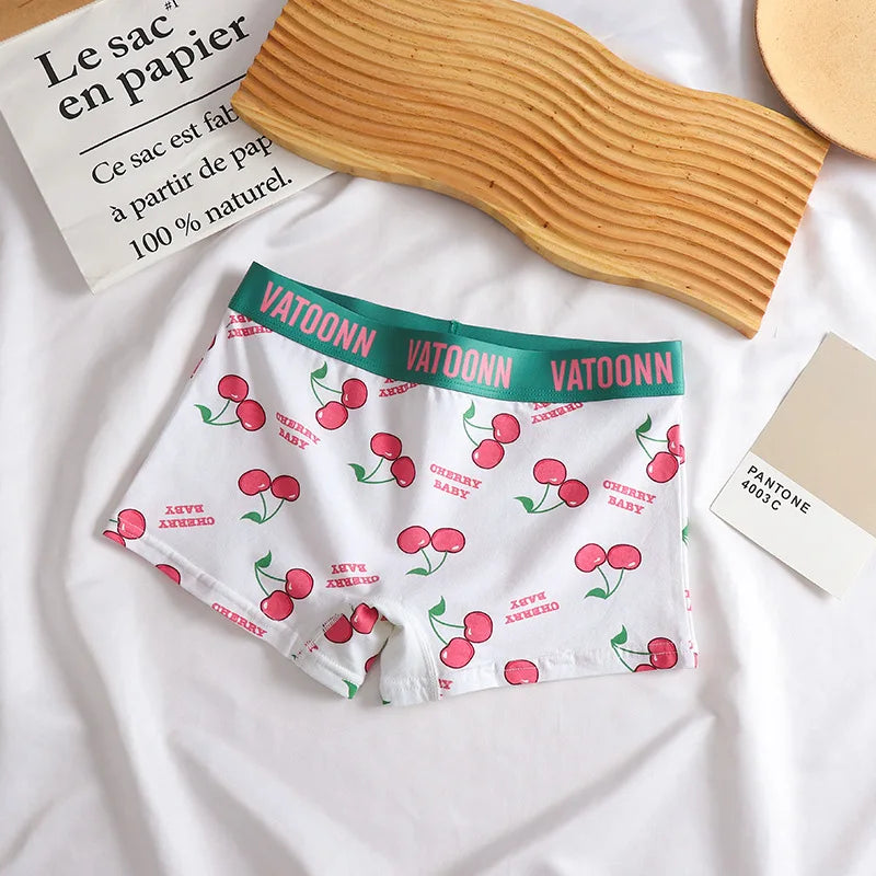60S Cotton Women Panties Cartoon Print Shorts Sports Boxer Breathable Cozy Sexy Underwear Mid-Waist Boyshort Female Girls Pants