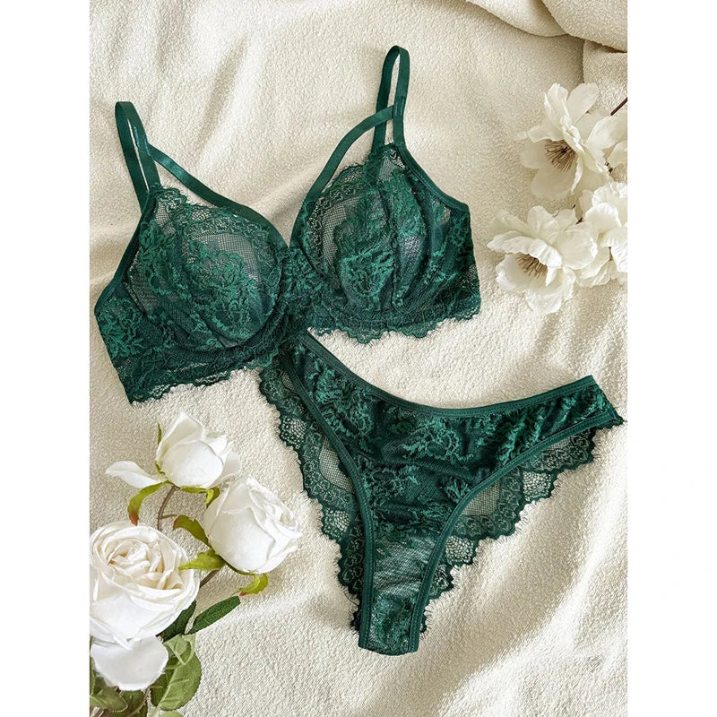 Women's Lingerie & Underwear， Eyelash Sxy Fancy Lace Strapping Underwire Bra &  Brazilian Panties ， Sexy Style