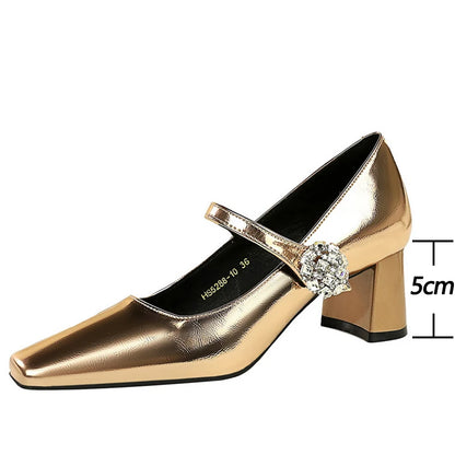 BIGTREE Shoes Luxury Rhinestone Woman Pumps Block Heels Women's Shoes Thick With Mid Heel Ladies Shoes Elegant Banquet Shoes