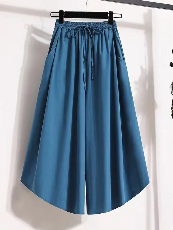 plus Size High Waist Wide Leg Pants Thin Summer Casual Nine Points for plus Size Women Comfortable Breathable Skin-Friendly