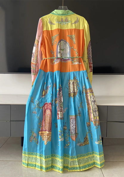 ZAROY French Court Style Long Sleeve Dress Luxury Vintage Lapel Midi Dress Women Elegant Button-up Belted Party Dress Vestidos