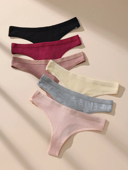 6Pcs Women's Panties Striped Briefs for Women Low-Rise Breathable Cotton Female Soft Underwear Solid Colors Ladies Underpants