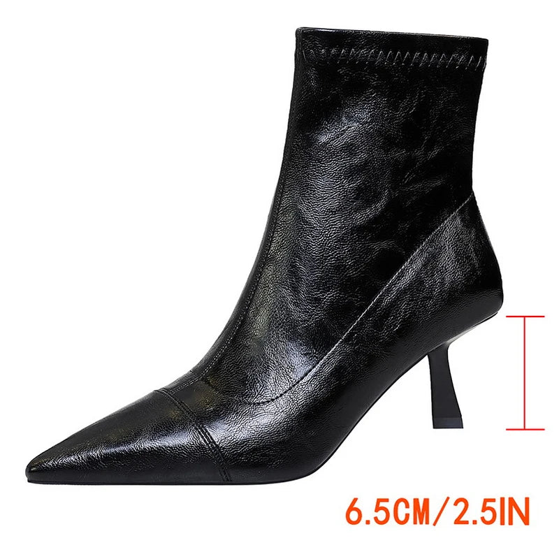 2026 Autumn Winter Shoes Leather Boots Women Shoes Side Zipper Ladies Ankle Boots Pointed High-Heeled Boots Stiletto Short Boots