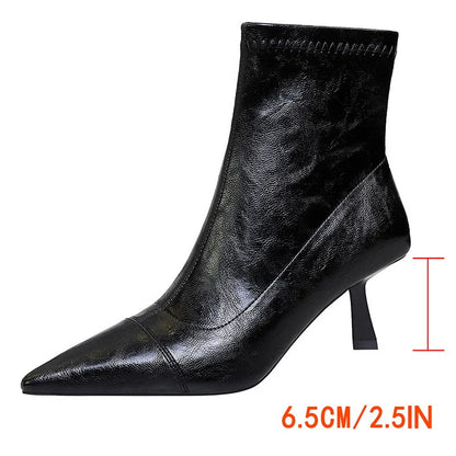 2026 Autumn Winter Shoes Leather Boots Women Shoes Side Zipper Ladies Ankle Boots Pointed High-Heeled Boots Stiletto Short Boots