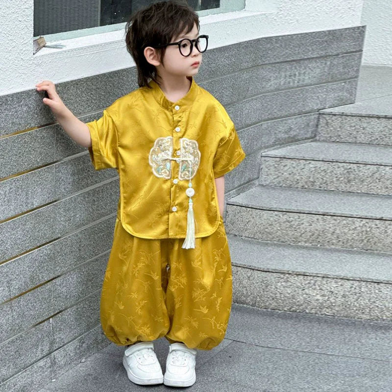 Short Sleeve Tops Shorts 2 Piece Set Boy Outfit Casual Kids Clothes Baby Tang Hanfu Suit Boys Costume Children's Sets Summer