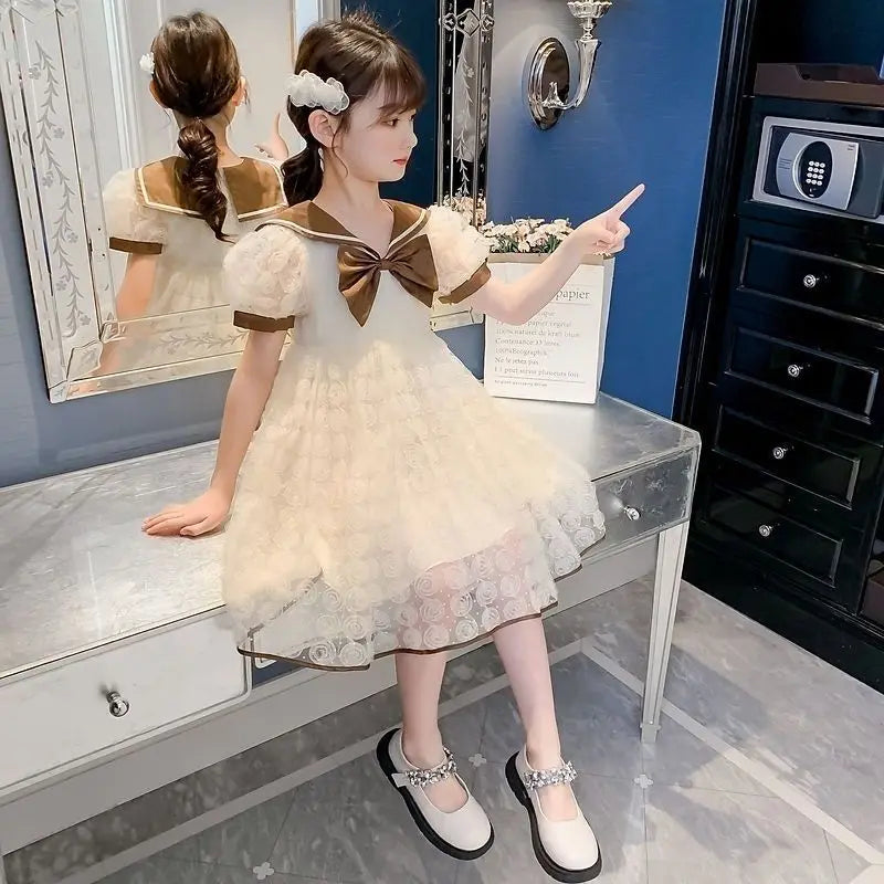 Sheer Mesh Puffy Skirt Trend Summer Child Dress Luxury Girls Holiday 2025 Girl Young Children's Clothing Kids Clothes 4 Year Old
