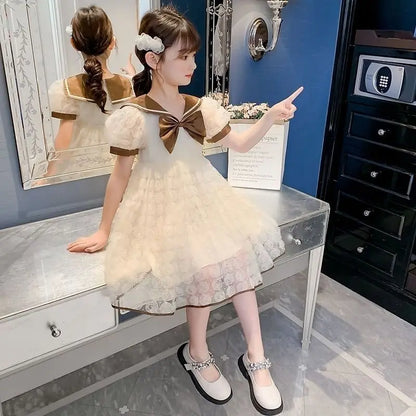 Sheer Mesh Puffy Skirt Trend Summer Child Dress Luxury Girls Holiday 2025 Girl Young Children's Clothing Kids Clothes 4 Year Old