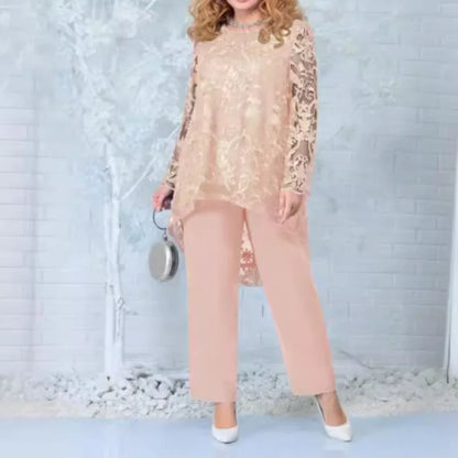 Women's Evening Dress Lace Embroidered Pants Two-piece Cocktail Dress Set Plus Size 2 Piece Set Women Summer
