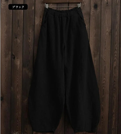 Cotton Linen Bloomers Wide Leg Pants Women Vintage Full Length Fashion Elegent Pants Solid Elasitic Waist Spring Autumn 5XL