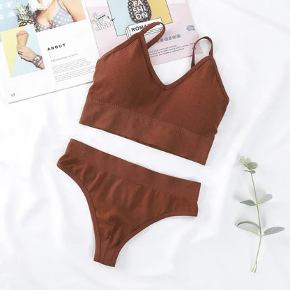 Women Underwear Set Wireless Lingerie Panties Bra Sexy G-String Seamless Tank Crop Top Brassiere New
