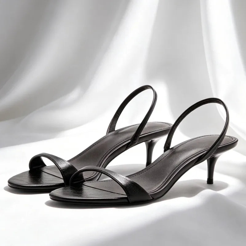 Luxury Brand Designer Shoes for Women Fashion Round-toe Open-toe Kitten-heel Sandals Elegant Slingback Heels Sandalias De Mujer