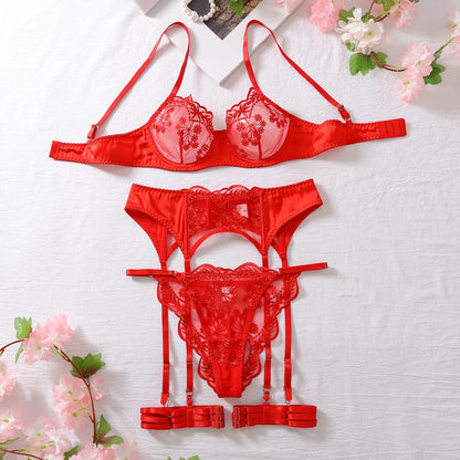 Sexy Erotic Lingerie Women Bra Panty Garters 3pcs See Through Lingerie Sets Sexy Women's Underwear Set Female Sexy Costumes Sets
