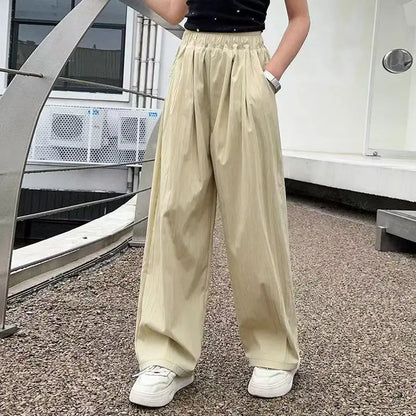 Kids' Korean Streetwear Ice Silk Wide Leg Straight Trousers Lightweight Athleisure Pants for Girls Trendy Casual Sporty Design