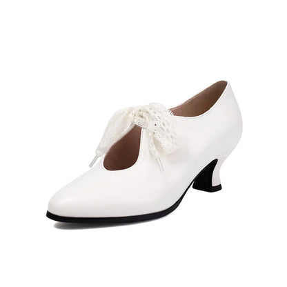 Women Fashion Spring and Summer New Pointed Toe Closed Toe High Heels Retro Lace Up Bridal Shoes Office Party Single Shoes 215-1