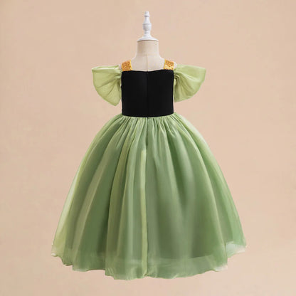 Girl Green Anna Princess Gown Kids Flower Embroidery Party Dress Girls Summer Daily Holiday Clothes Children Fashion Costumes