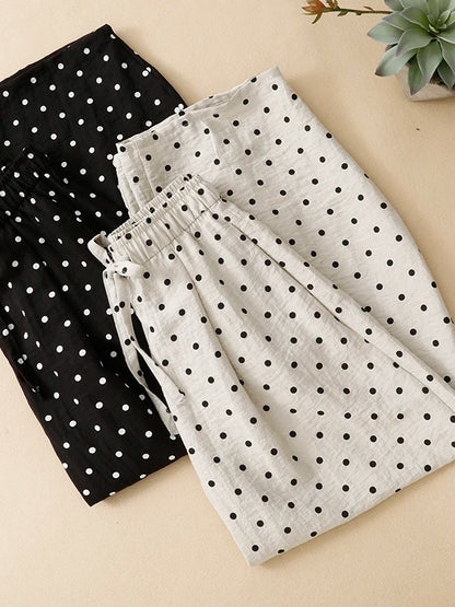 High Waist Wide Leg Straight Cut Summer Thin Casual Pants for Women Polka Dot Loose Fitting Korean Style Slimming Trousers