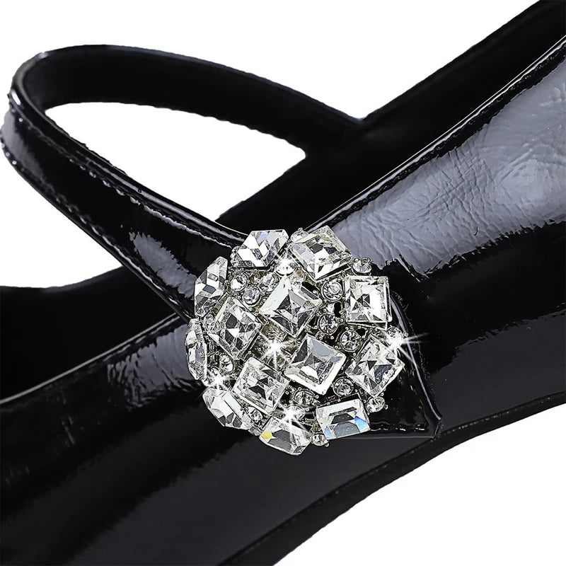 BIGTREE Shoes Luxury Rhinestone Woman Pumps Block Heels Women's Shoes Thick With Mid Heel Ladies Shoes Elegant Banquet Shoes
