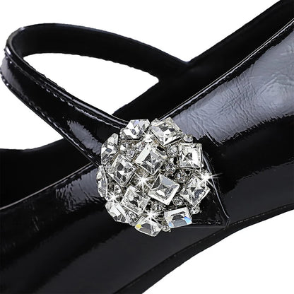 BIGTREE Shoes Luxury Rhinestone Woman Pumps Block Heels Women's Shoes Thick With Mid Heel Ladies Shoes Elegant Banquet Shoes