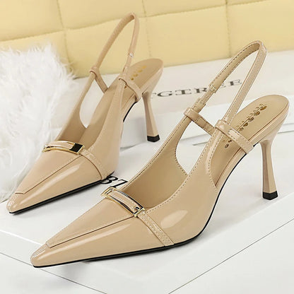 New Design Women Pumps Patent Leather High Heels Metal Buckle Women Shoes Summer Hollow Out heeled Sandals Stilettos Heels 8 cm