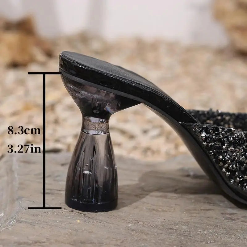 Luxury Crystal Decoration Peep Toe High Heels Sandals Woman 2025 Sexy Strange Heels Slippers Women Brand Design Slip On Shoes